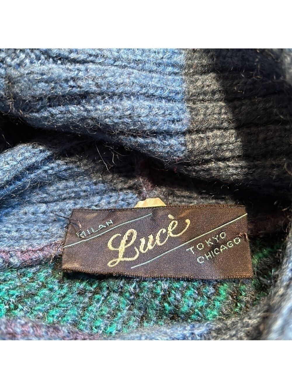 LUCE’ Vintage Blue & Green Cowl Neck Sweater - Picture 7 of 7